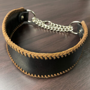 大型犬向け本革ハーフチョーク｜ブラック × かがり縫い